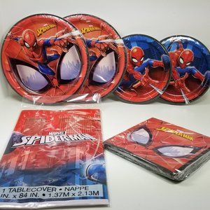 Spiderman Party pack cake plate, regular plate, napkins and table cloth